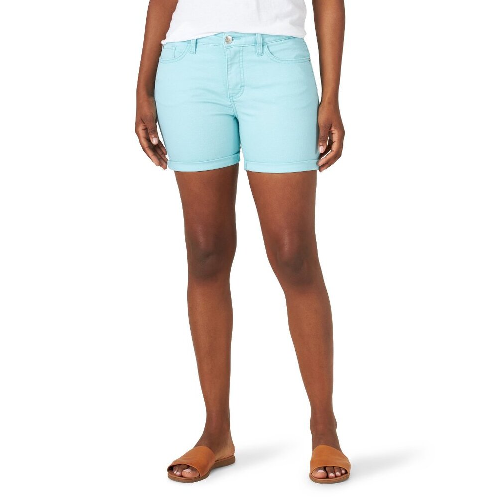 Lee Womens Plus Size 14M Cuffed Shorts Midrise 5" Turquoise Regular Fit Stretch